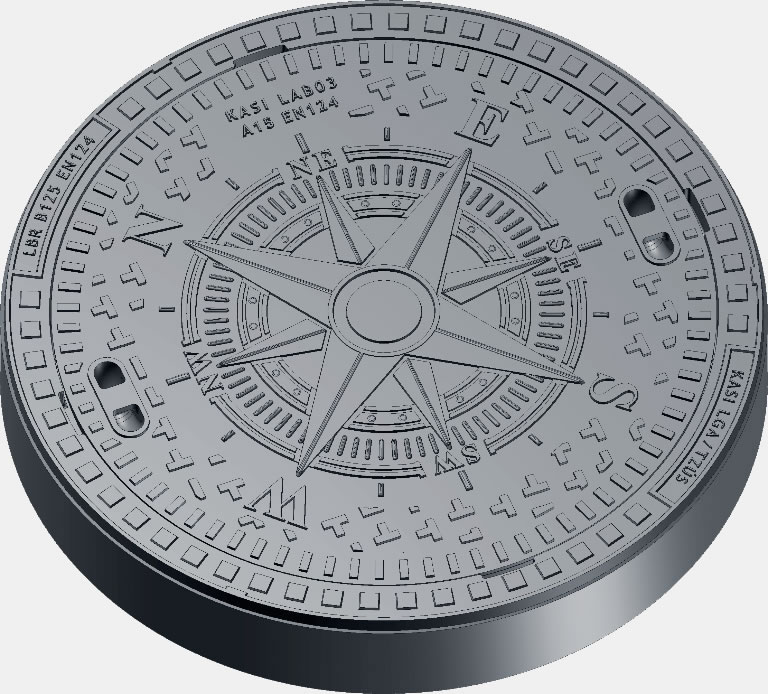 KASI Schachtabdeckung ohne Ventilation Motiv "Windrose" Klasse B125 80mm