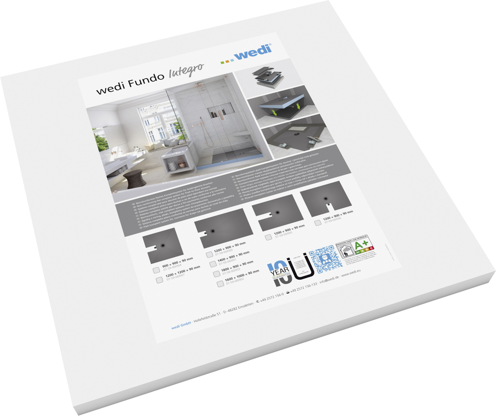 wedi Fundo Integro Abla. zentr. Anschl. lange Seite 1200x900x90mm