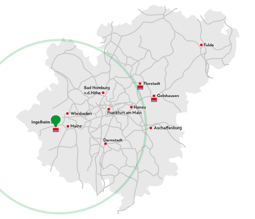 Radius Liefergebiet Ingelheim am Rhein